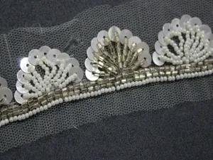 White Light Golden Sequins and Beads Handwork Embroidered Border