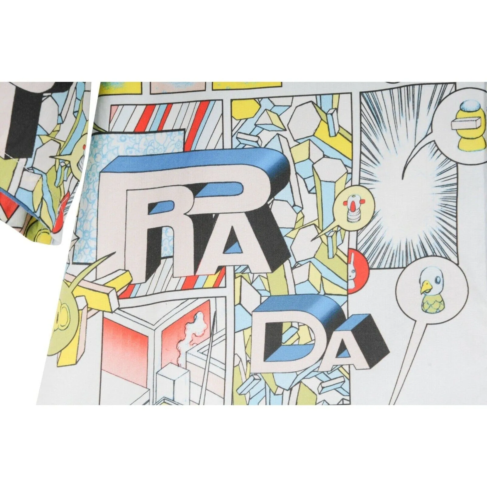 White Logo Geometric Comic Print Bowling Shirt