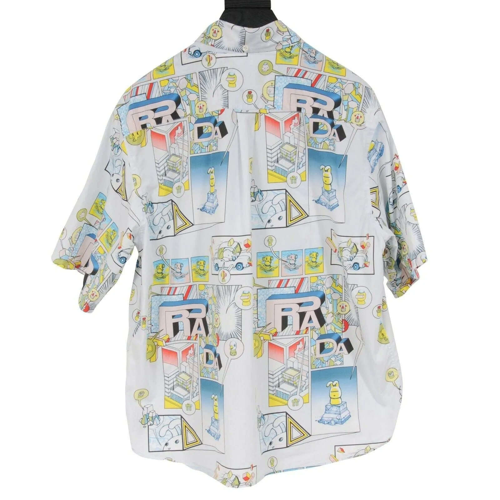 White Logo Geometric Comic Print Bowling Shirt
