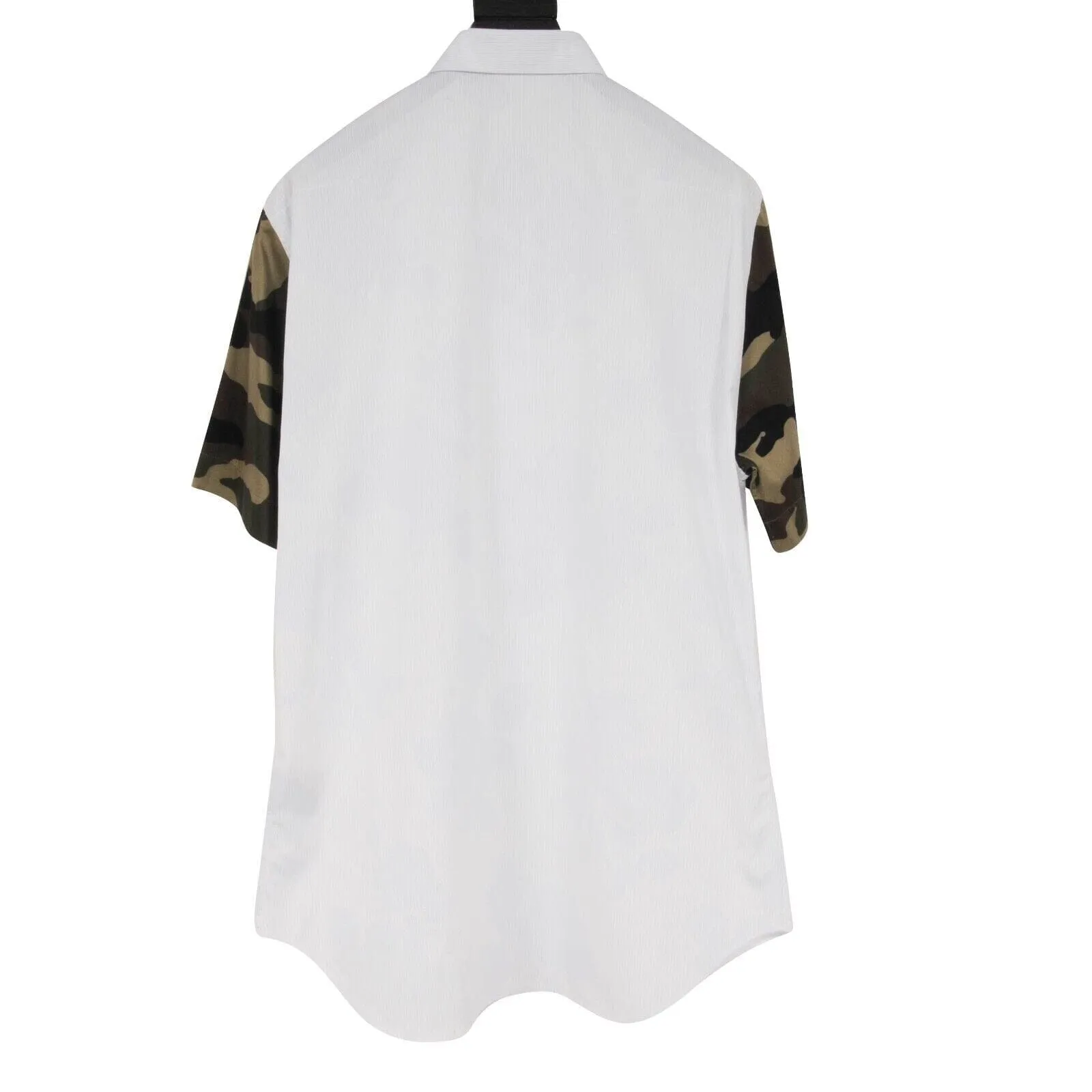 White Striped Green Camo Short Sleeves Button Down Shirt