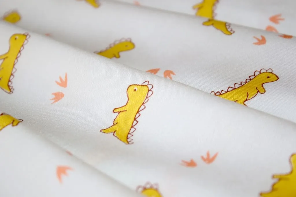 White Yellow Dinosaur Cotton Rayon Fabric