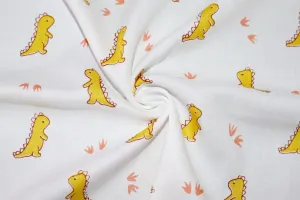 White Yellow Dinosaur Cotton Rayon Fabric