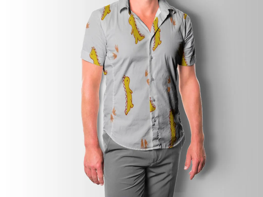 White Yellow Dinosaur Cotton Rayon Fabric