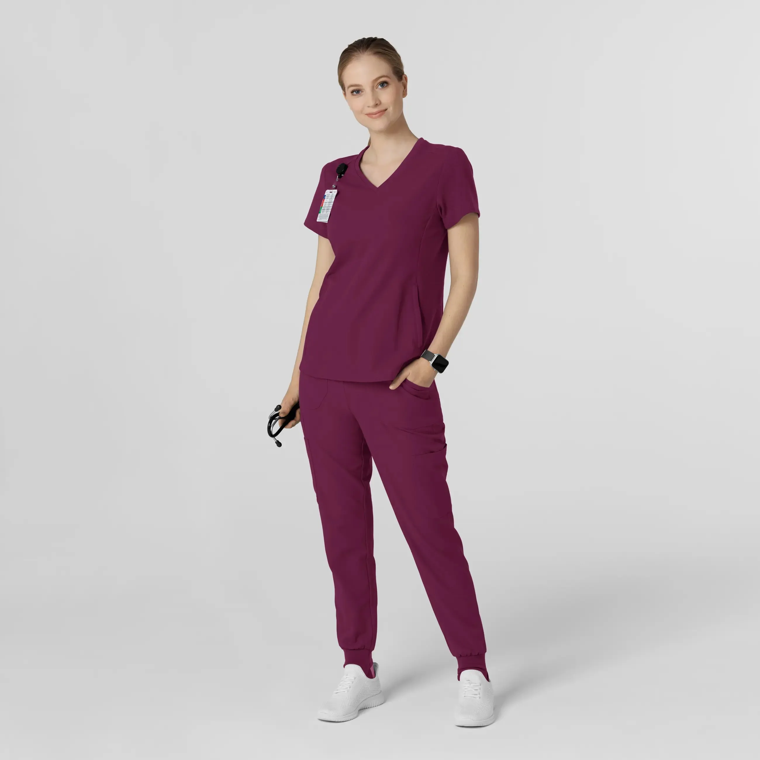 Wink Women's Convertible Stirrup Jogger Scrub Pant - Wine