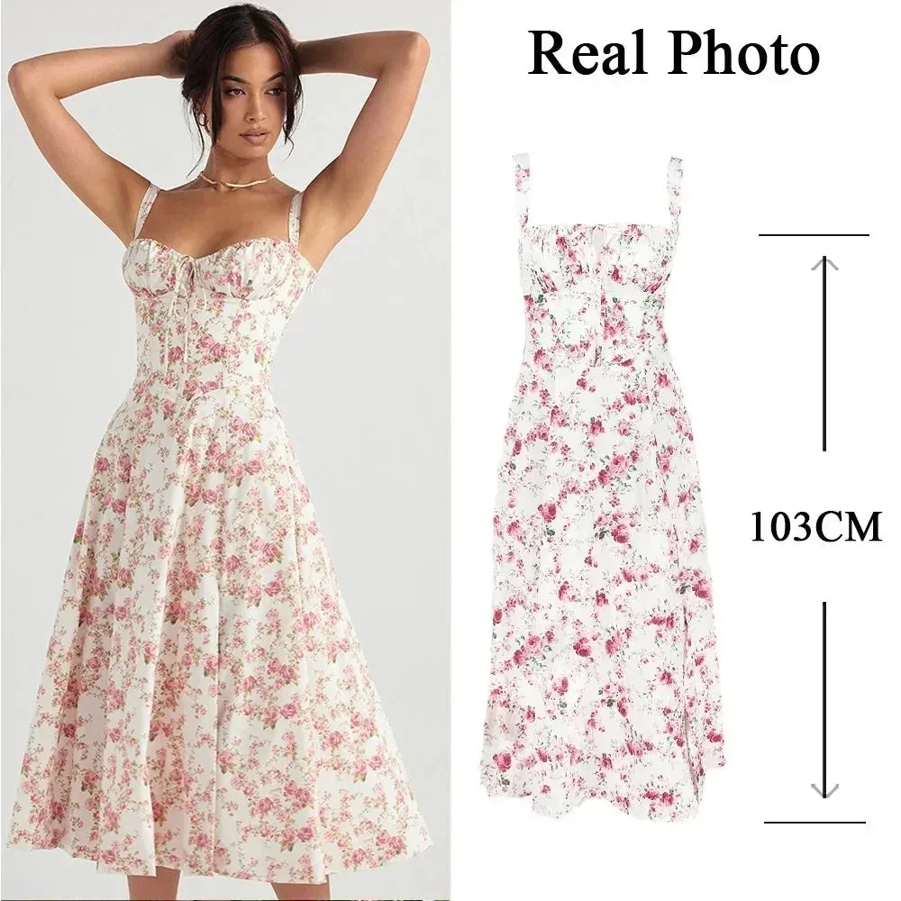 Women's Corset Tied Back Split Fashion Designer Dresses (Midi)