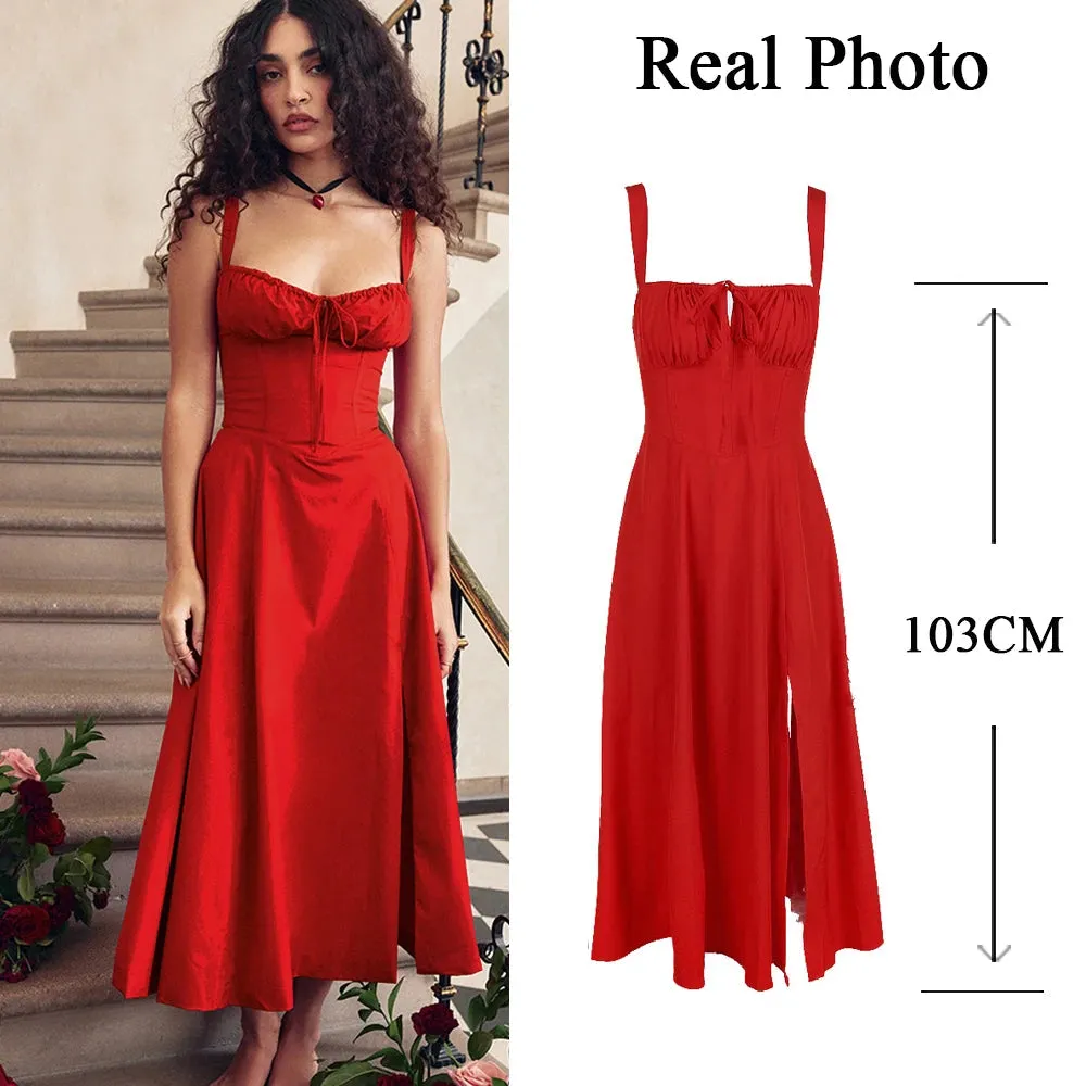 Women's Corset Tied Back Split Fashion Designer Dresses (Midi)