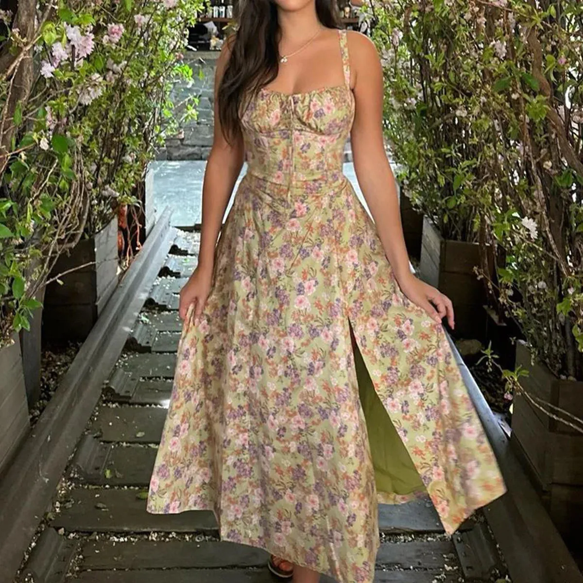 Women's Corset Tied Back Split Fashion Designer Dresses (Midi)