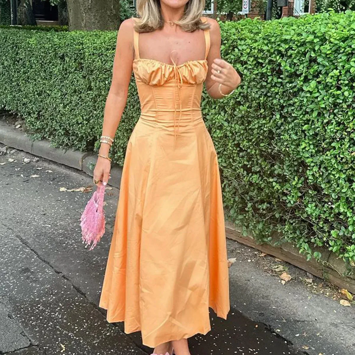Women's Corset Tied Back Split Fashion Designer Dresses (Midi)