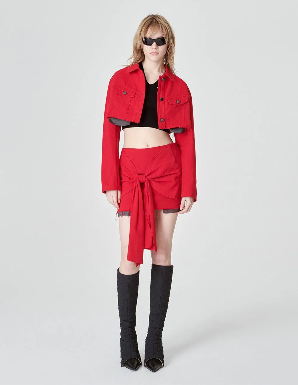 Women's Red Twill Short Denim Jacket