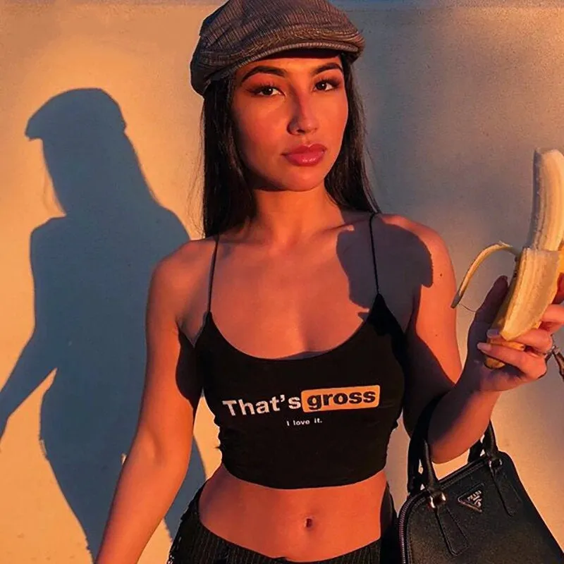 Women's Summer Letter Printed Slim Crop Top