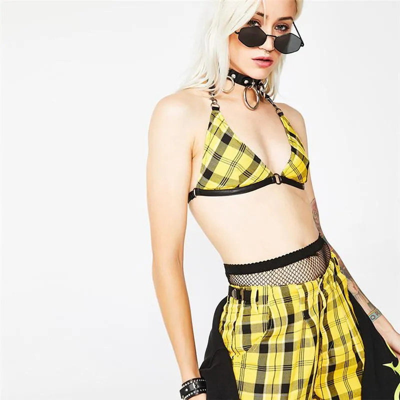 Women's Summer Plaid Backless Bralette Top With Adjustable Straps