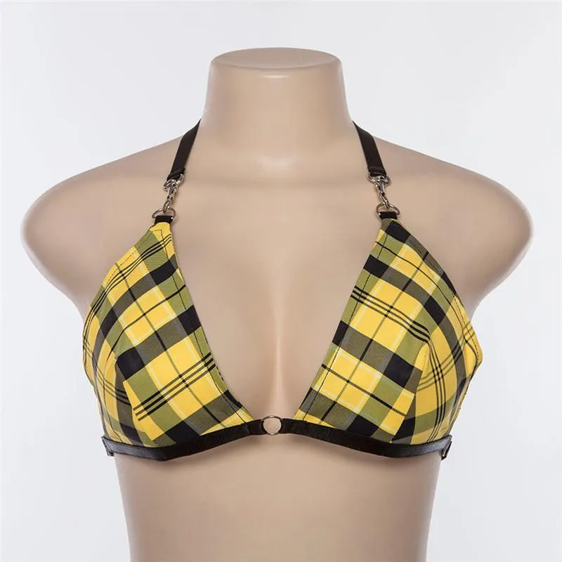 Women's Summer Plaid Backless Bralette Top With Adjustable Straps