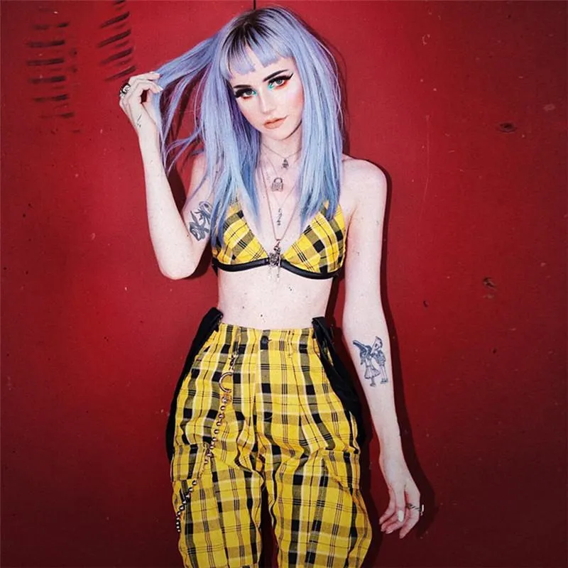 Women's Summer Plaid Backless Bralette Top With Adjustable Straps