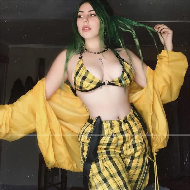 Women's Summer Plaid Backless Bralette Top With Adjustable Straps