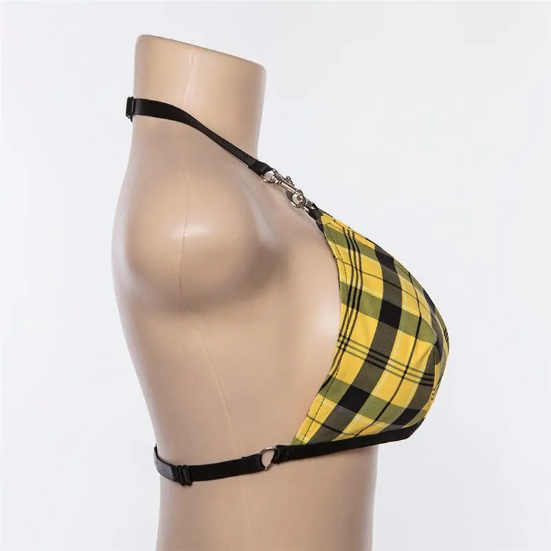 Women's Summer Plaid Backless Bralette Top With Adjustable Straps