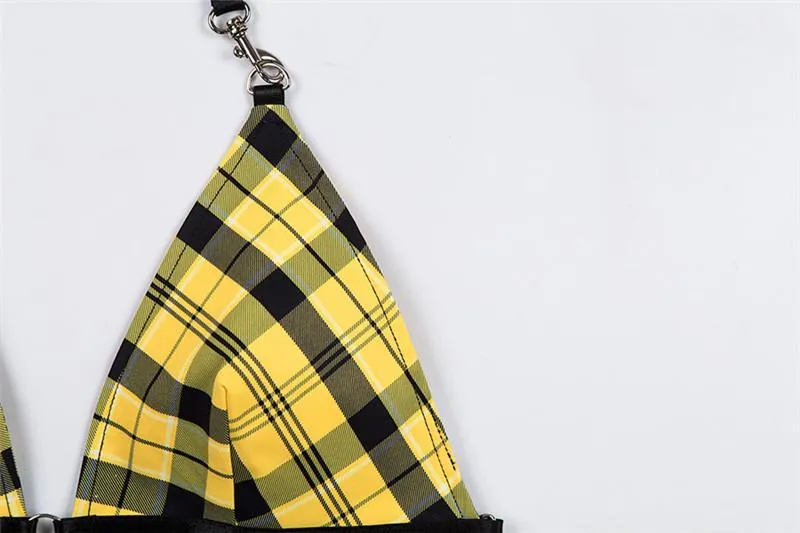 Women's Summer Plaid Backless Bralette Top With Adjustable Straps