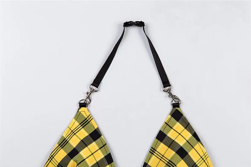 Women's Summer Plaid Backless Bralette Top With Adjustable Straps
