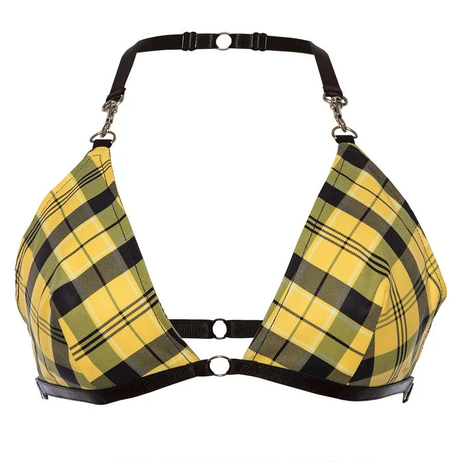 Women's Summer Plaid Backless Bralette Top With Adjustable Straps