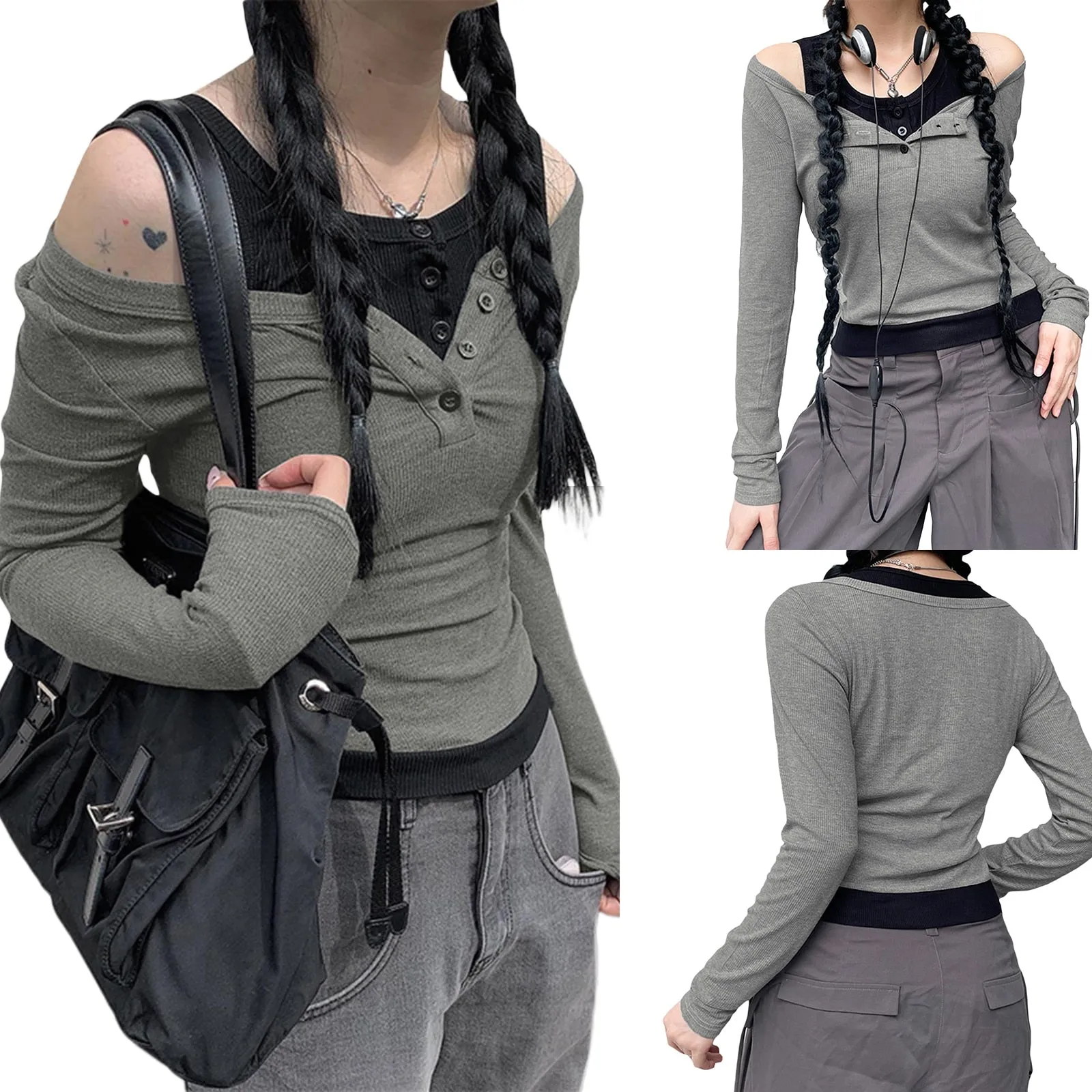 Y2K Cyber Fairy Grunge Aesthetic Acubi Double Layer Button Up Top