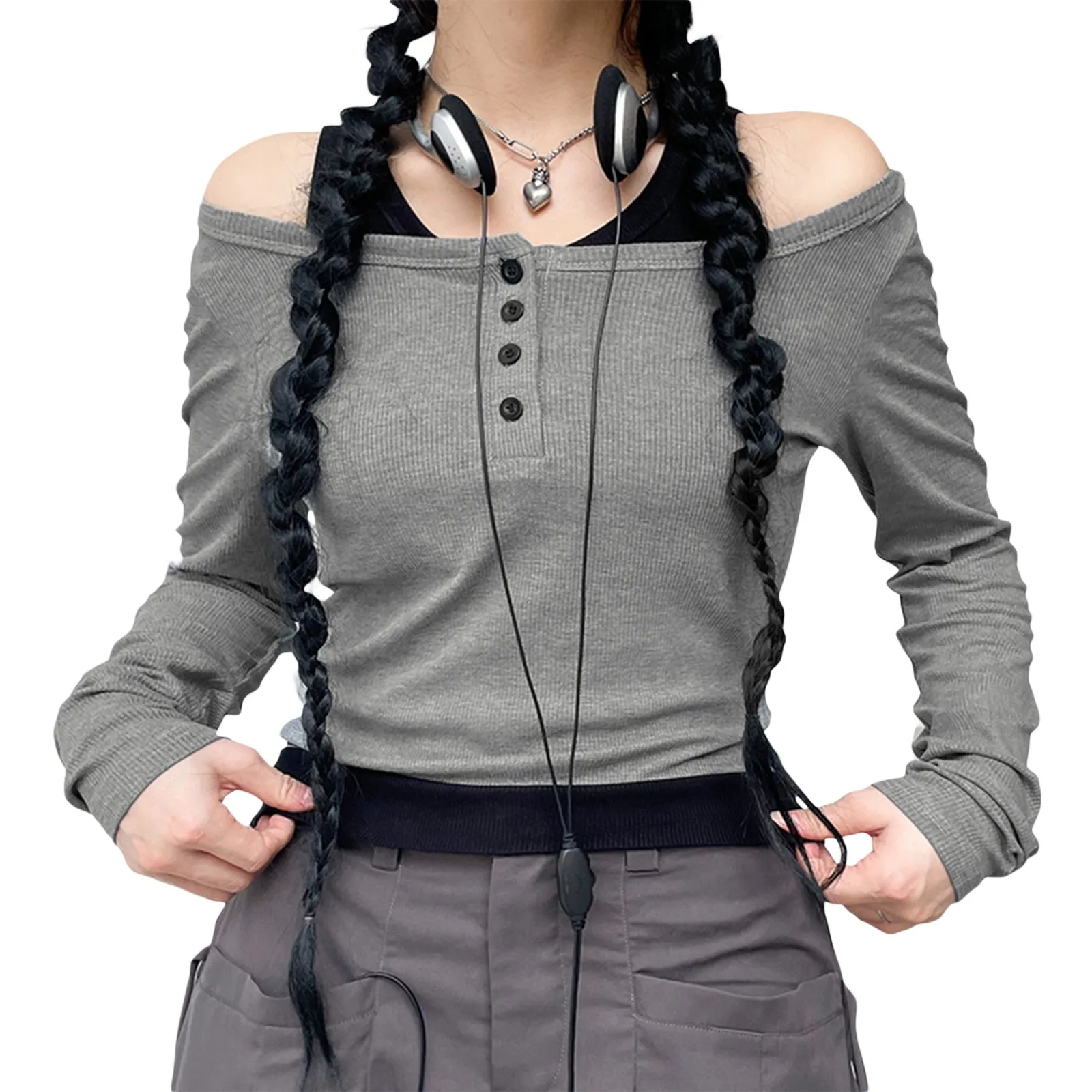 Y2K Cyber Fairy Grunge Aesthetic Acubi Double Layer Button Up Top