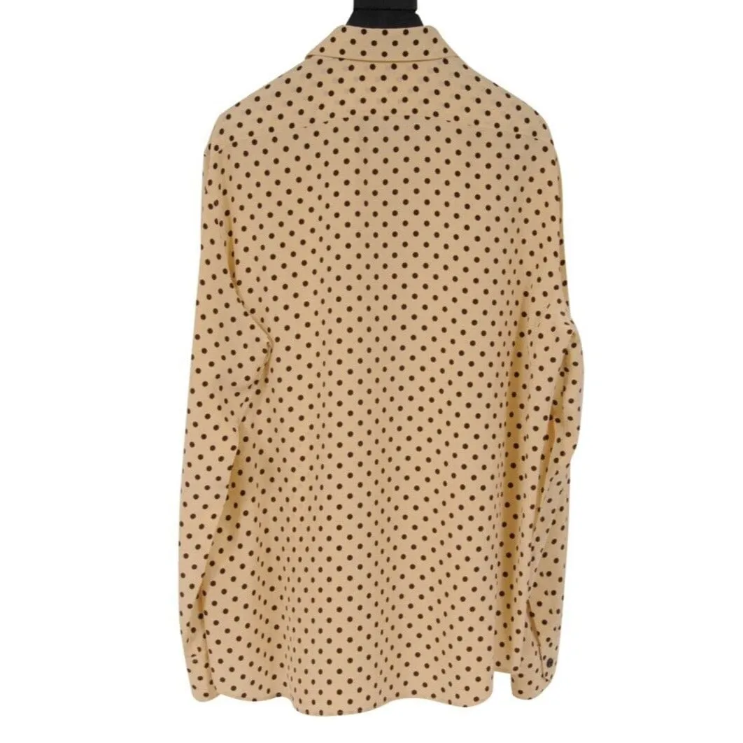 Yellow Brown Polka Dot Button Down Silk Shirt