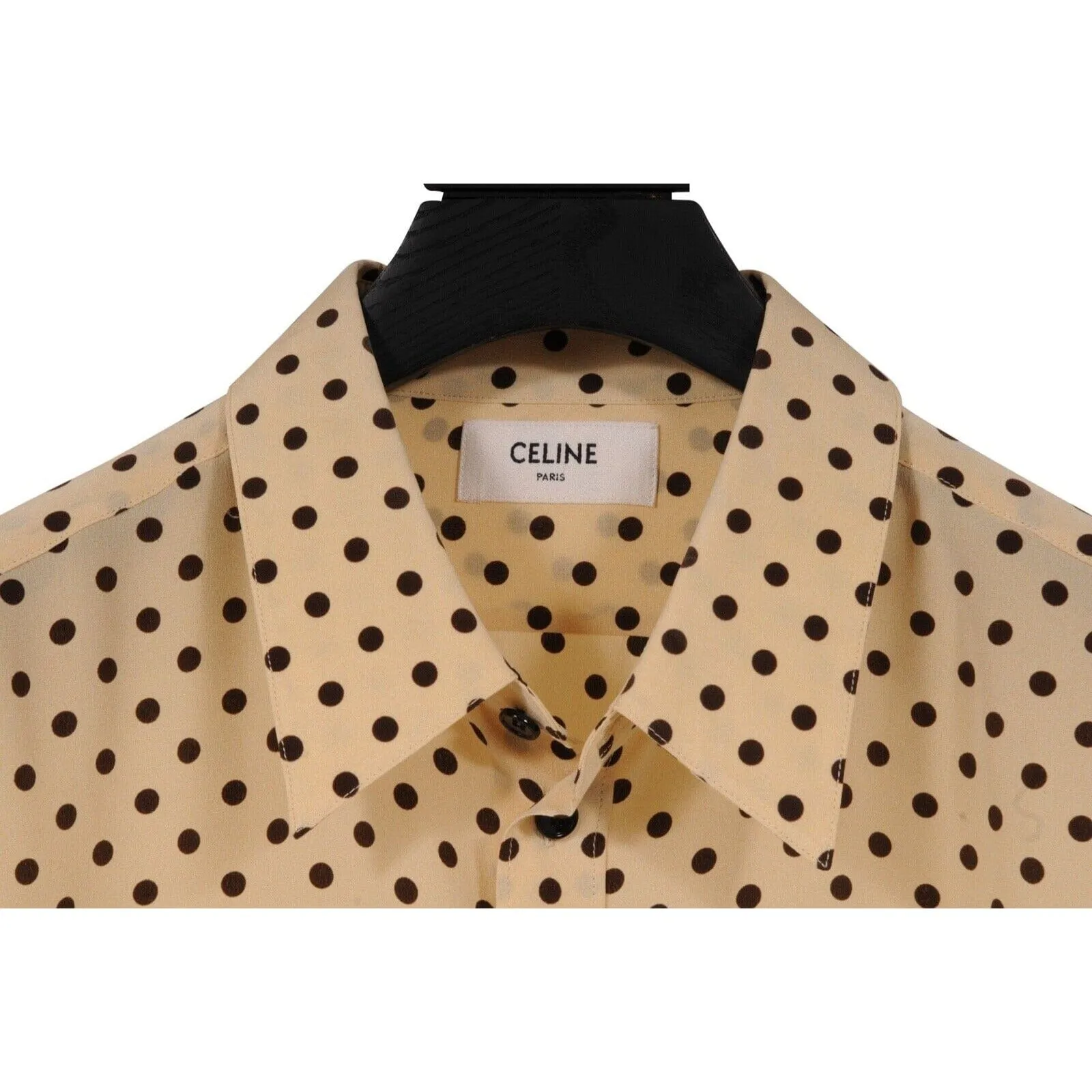 Yellow Brown Polka Dot Button Down Silk Shirt