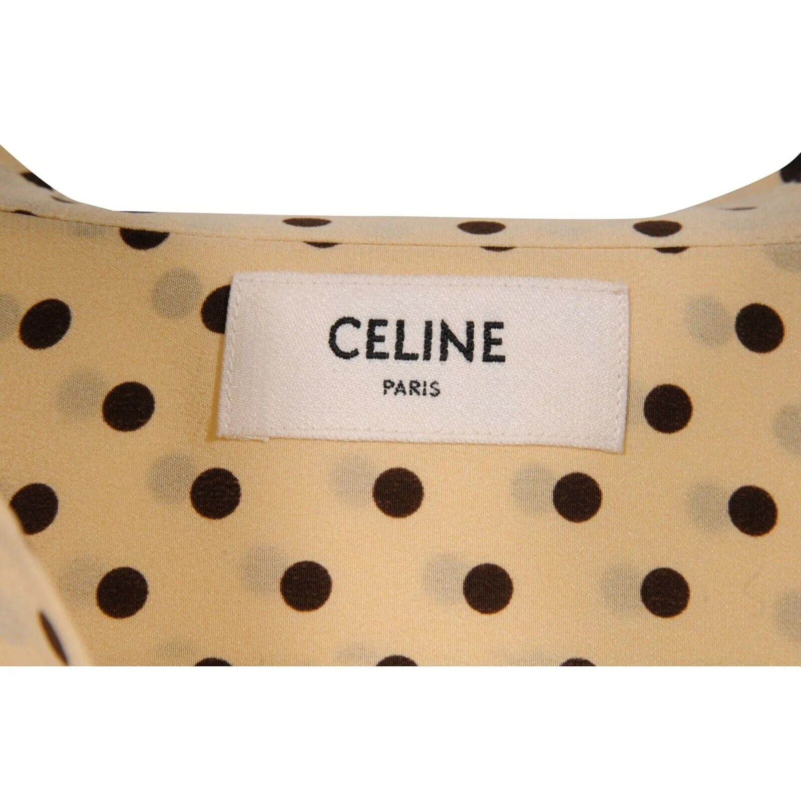 Yellow Brown Polka Dot Button Down Silk Shirt