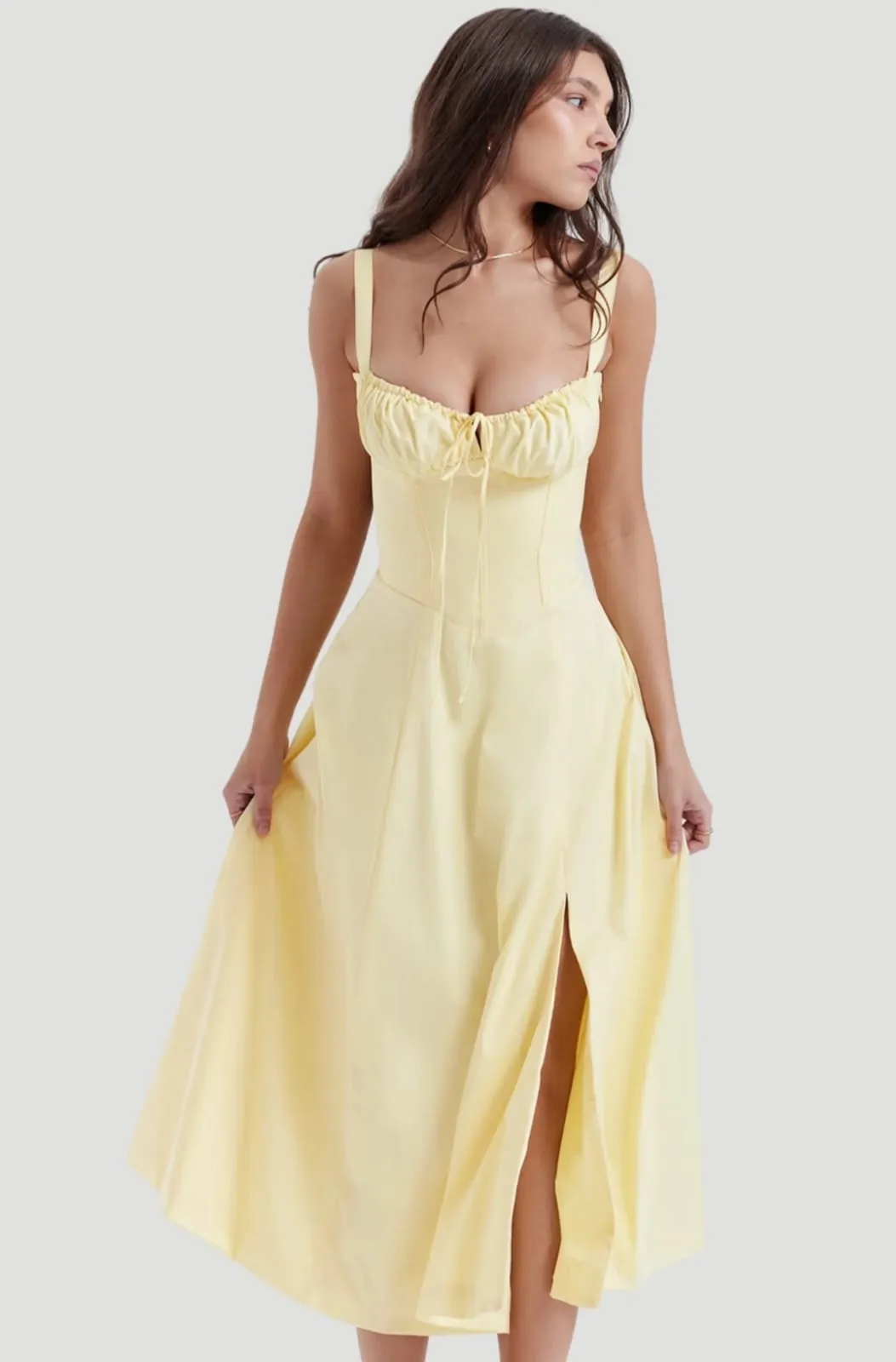 Yellow Maxi sleeveless Bustier Flared Dress