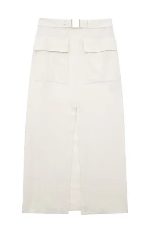 'Zoe' Linen Blend Cargo Midi Skirt